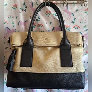 EUC Kate Spade Jenny Southport Cream & Black Leather Neutral Tote Purse Bag